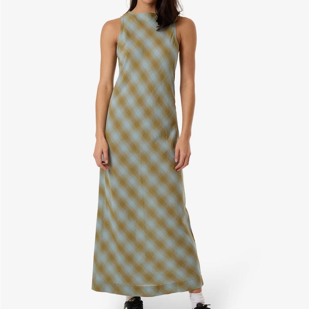 Thrills Plaid Arianna Maxi Dress in Stone Blue
